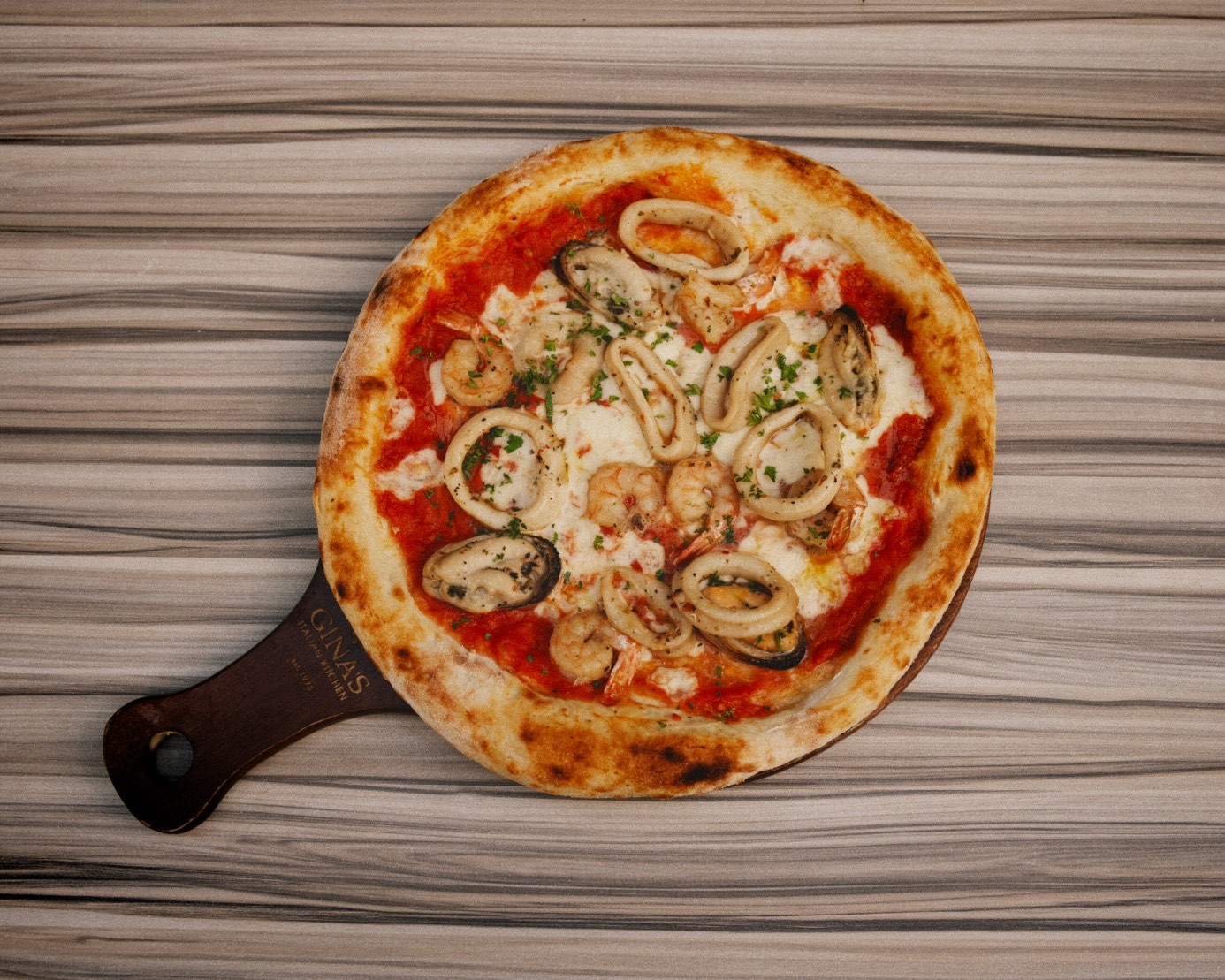 Seafood wood-fire pizza